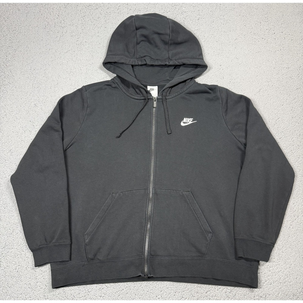 Nike Hoodie Mens XL Black Full Zip‎ Fleece Sweatshirt Club Fleece Logo Front